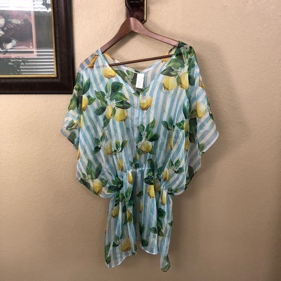 NWT West Loop Women’s Lemon Stripe Sheer Beach Cover-Up - Picture 2 of 7
